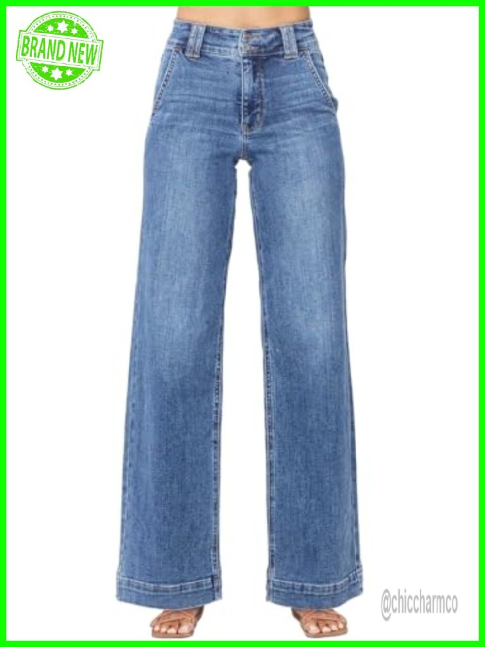 Women's High Waisted Wide Leg Straight Jeans Stretchy Denim